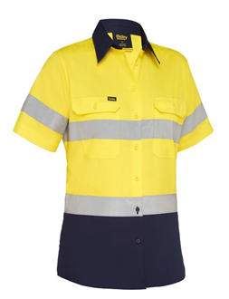 BISLEY BL1896 WOMENS S/SL HI VIS REFLECTIVE LIGHTWEIGHT DRILL SHIRT 